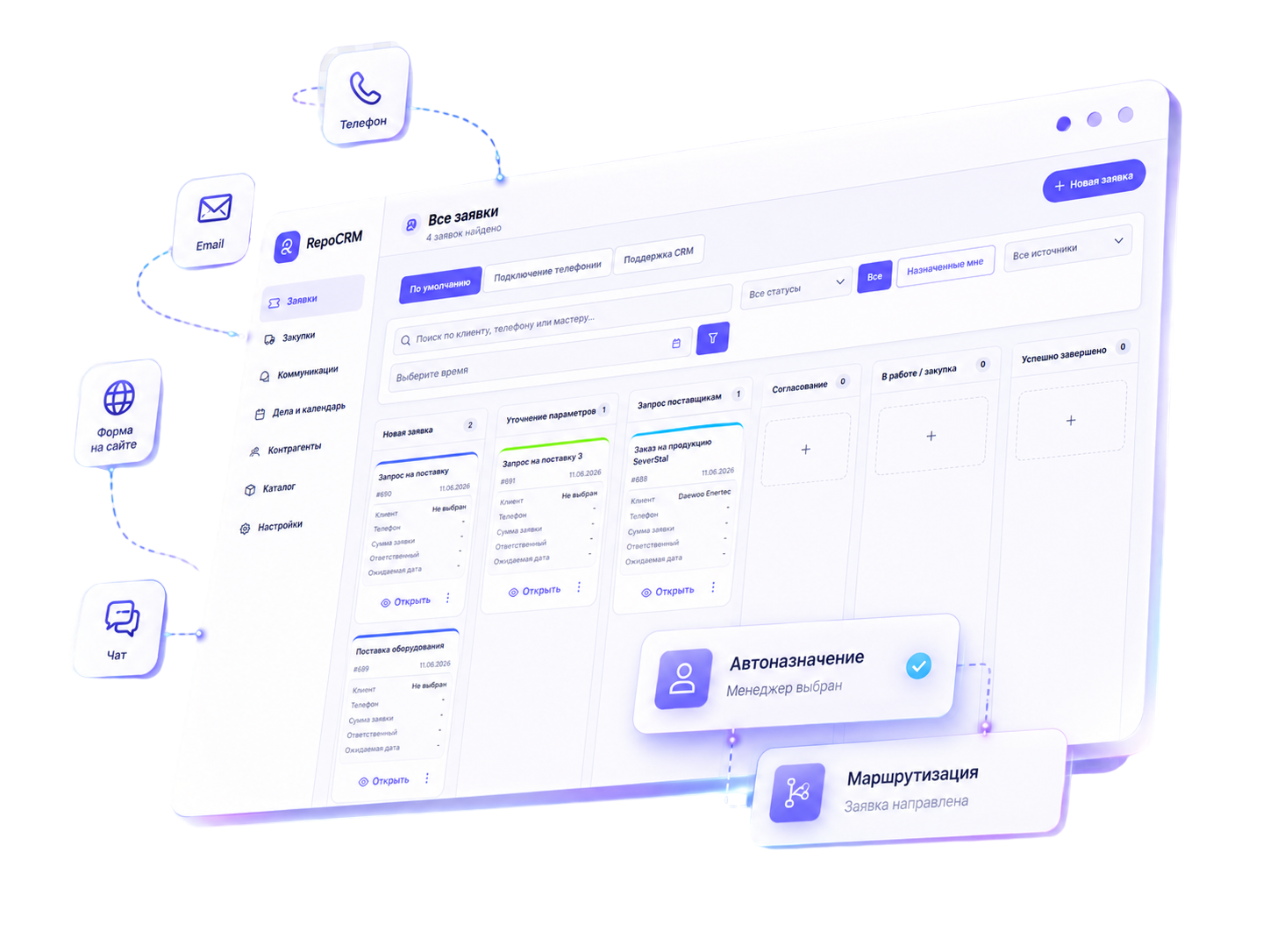 Рабочее место с открытым интерфейсом RepoCRM
